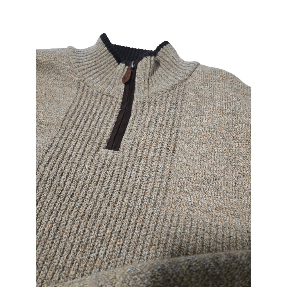 Buffalo David Bitton Mens Quarter Zip Pullover Sweater Tan Marled Knit Large EUC